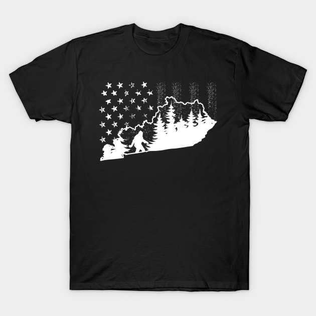 kentucky Bigfoot American Flag T-Shirt by Tesszero